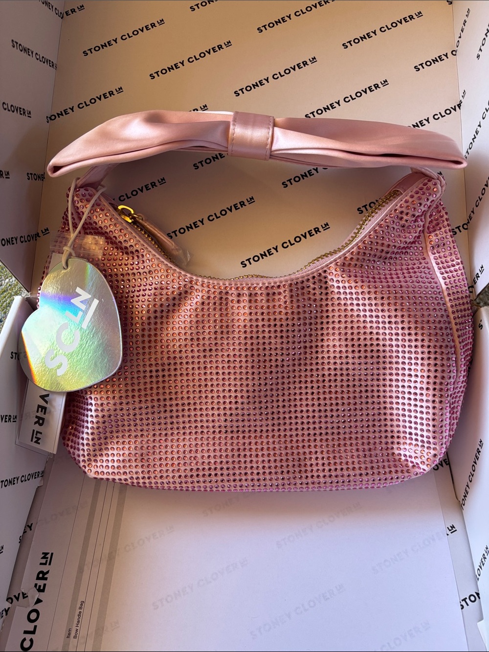 Stoney Clover Lane Pink Rhinestone Bow Hobo Shoulder Bag